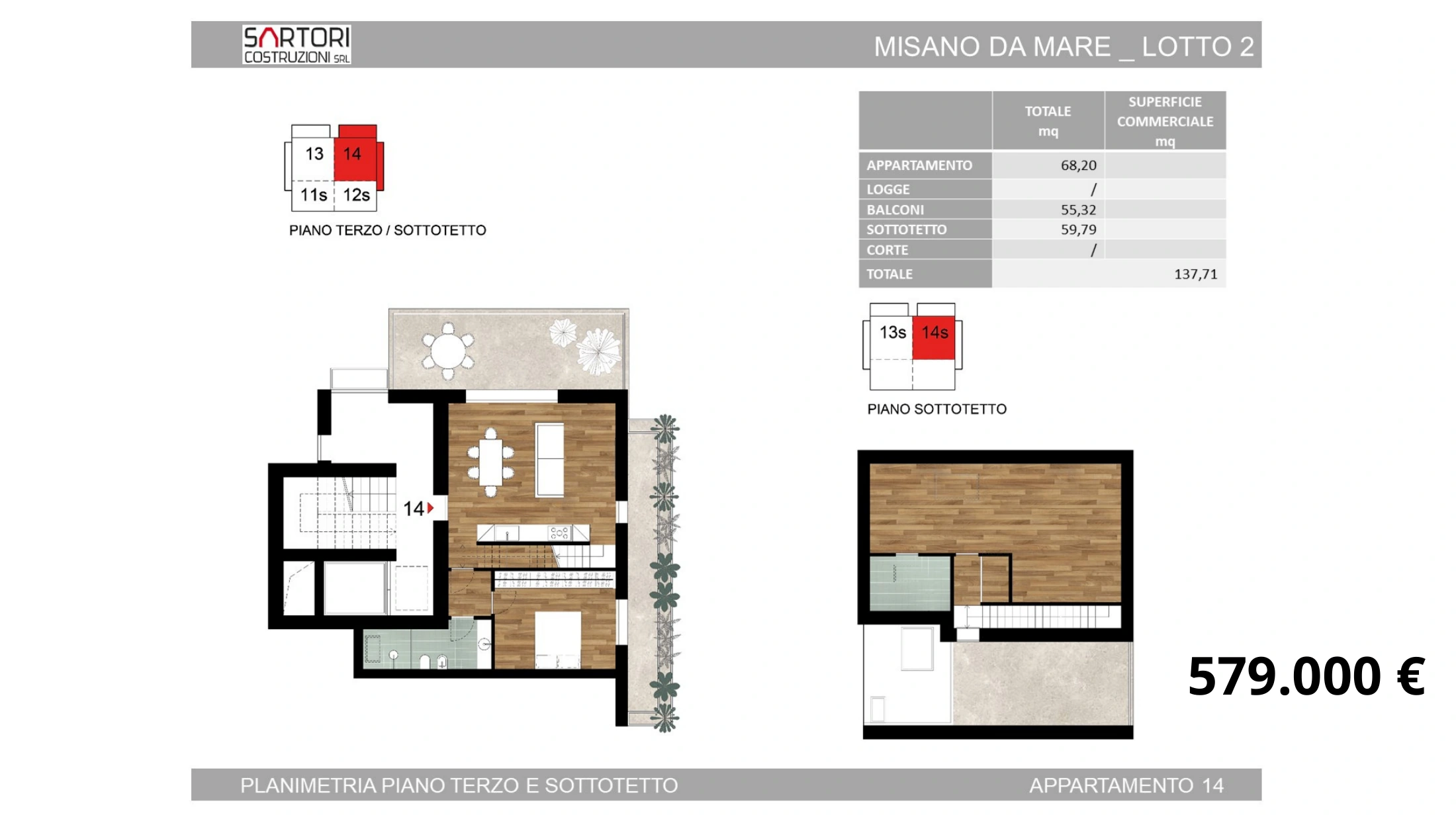 Lotto 2, appartamento 14: planimetria e prezzo 579.000 euro